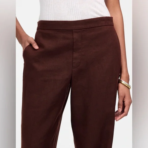 Madewell women’s The Easy Pull-On Pant 100% Linen brown Size M NWT - Picture 5 of 10